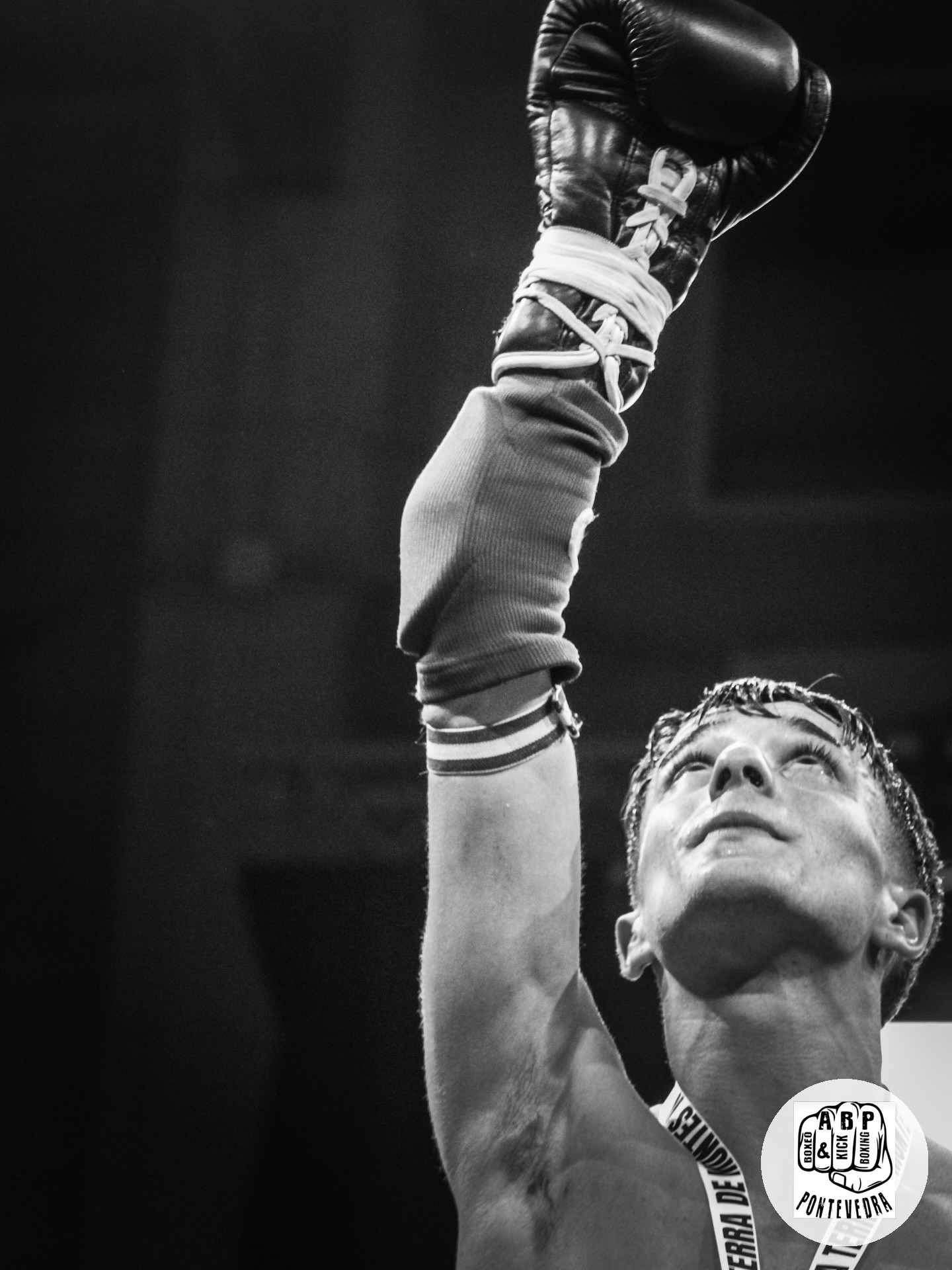 Guante de boxeo apoyado en las cuerdas del ring